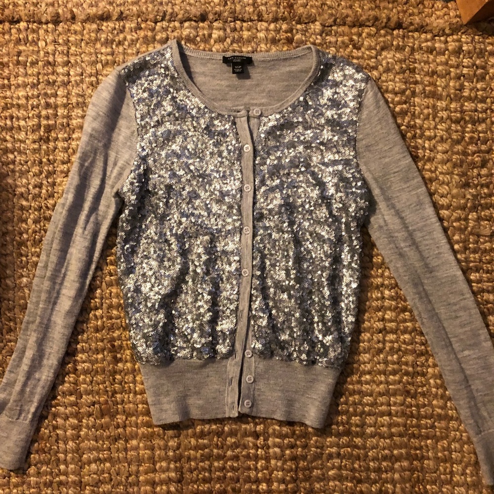 ANN TAYLOR LOFT Sequin Silver Cardigan, Like New! - Picture 1 of 3